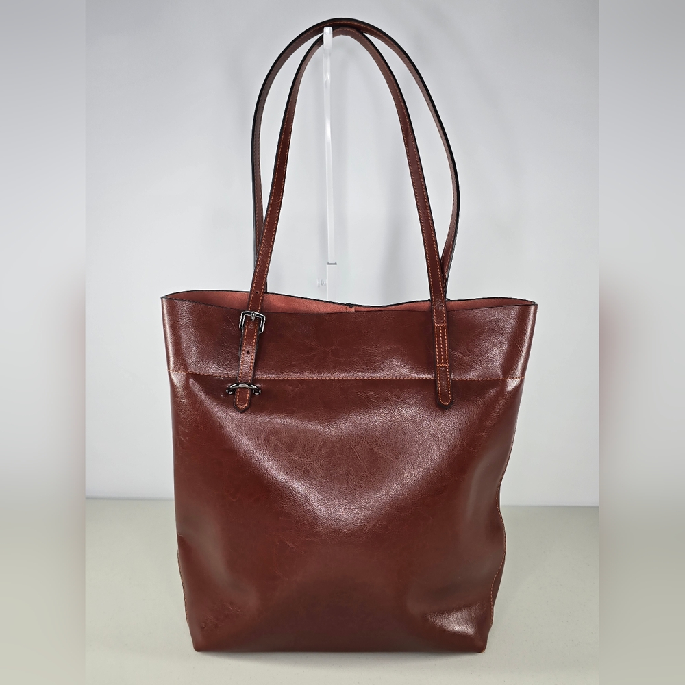 KATTEE: 100% Genuine Leather Classic Brown Shoulder Tote Bag